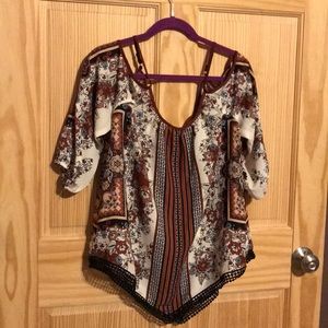 Vanity cold shoulder burnt orange boho top